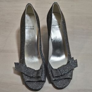 Stuart Weitzman Women's Glitter Peep-Toe Heels - Black Gray 7M